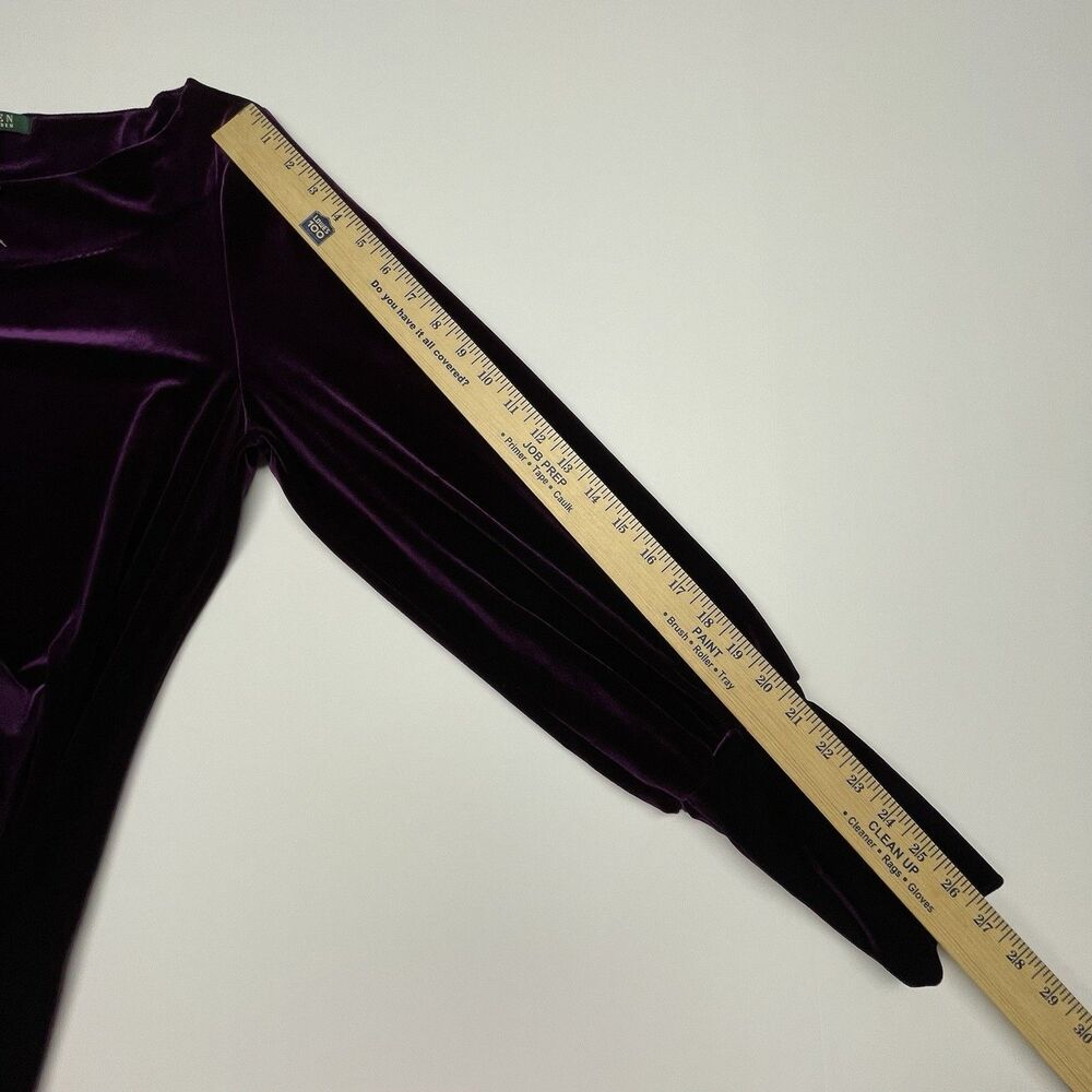 NWT Lauren Ralph Lauren Purple Velvet Long Sleeve Top Women's Size Large - Picture 10 of 13